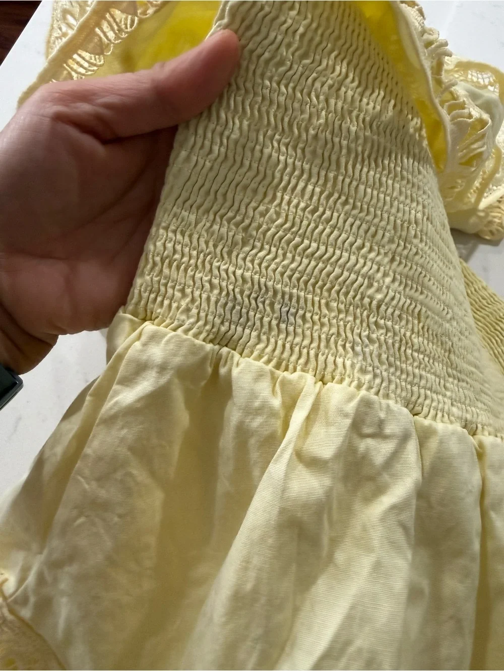 Soft Yellow Off-Shoulder Ruffle Mini Dress - Picture 12 of 12